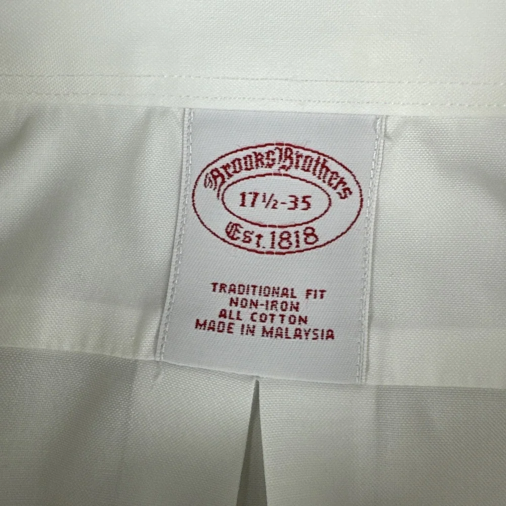 Brooks Brothers Mens Traditional Fit White Pinpoint Oxford 17.5-35 Non-Iron
